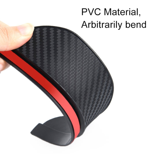 Black carbon-fiber PVC mirror rain guard with red stripe, flexible edge
