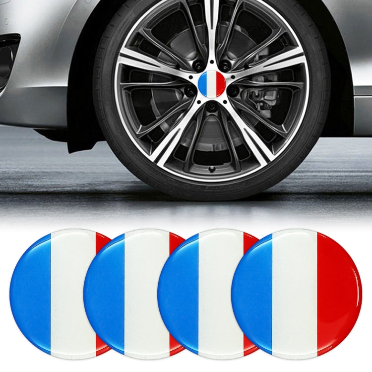 Set of four round France flag wheel hub stickers, blue-white-red stripes, 5.8cm