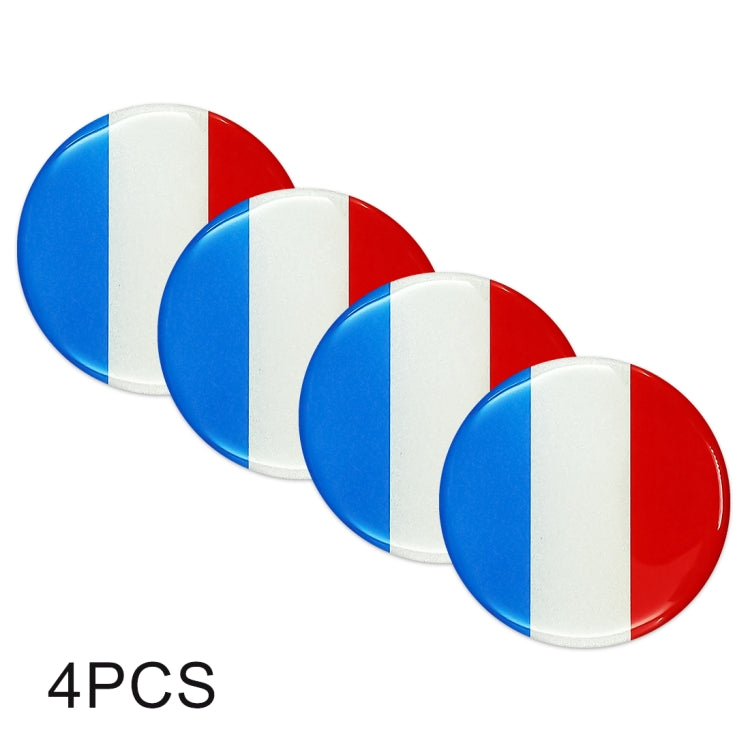 Four round France flag stickers arranged in a row, blue-white-red vertical stripes