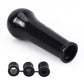 Black gear shift knob cover with threaded end and three included ring adapters