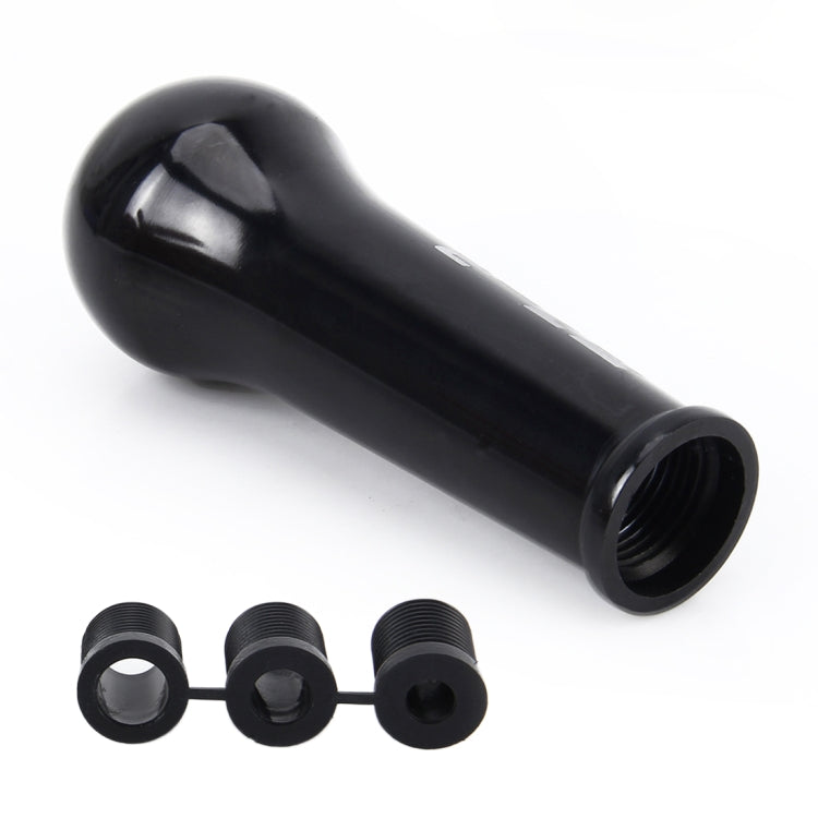 Black gear shift knob cover with threaded end and three included ring adapters