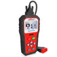 OBDII/EOBD diagnostic scanner with red display area, directional buttons, and side cable port