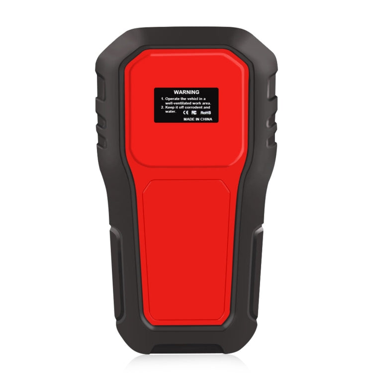 OBDII/EOBD diagnostic scanner back view with warning text and molded vent ridges