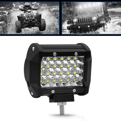 Black LED work light with rectangular lens and multiple white/yellow LEDs