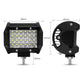 Black LED light with mounting studs; front and side dimension view