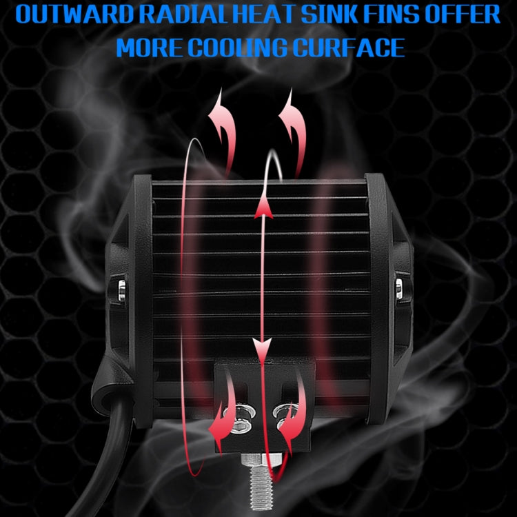 Black LED light with ribbed heat sink fins and vented rear housing