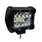 Black square LED work light with clear lens and multiple LED chips inside