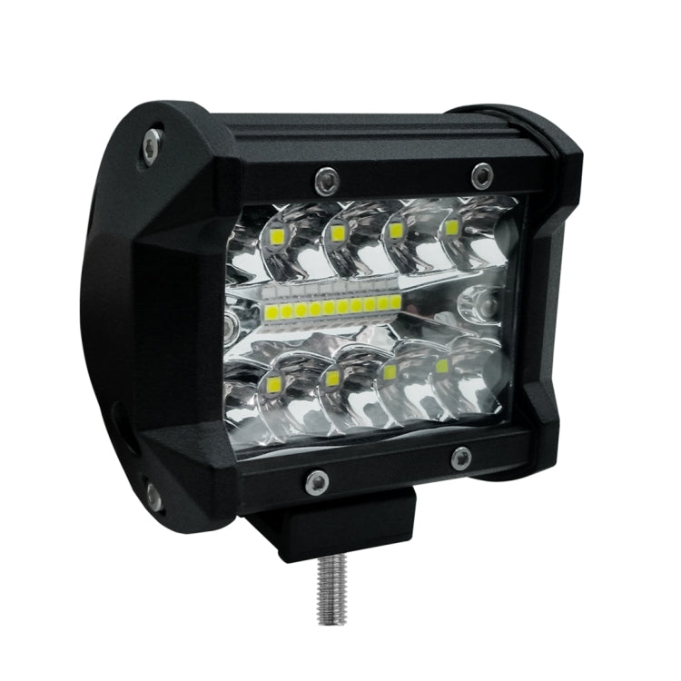 Black square LED work light with clear lens and multiple LED chips inside