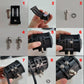 Black LED light bar mounting bracket with bolts and washers, close-up hardware