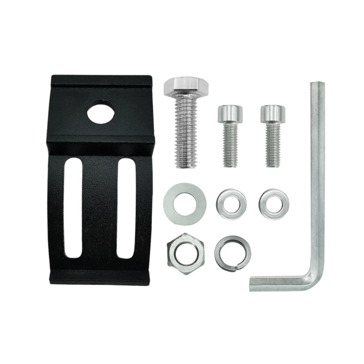 Black LED light bar mounting bracket kit with screws, washers, and L mounting bar