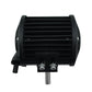 Black LED work light rear view with cooling fins and two mounting bolts