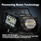 Black LED work light mounted on an off-road vehicle front with visible LED panel