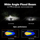 LED flood light showing wide road illumination pattern from two lamps