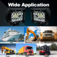 Two black LED work lights with square housings shown side-by-side