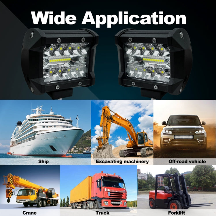 Two black LED work lights with square housings shown side-by-side