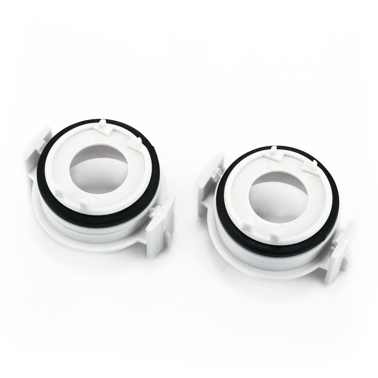 H7 HID headlight bulb retainer adapter pair: white plastic holders with black ring