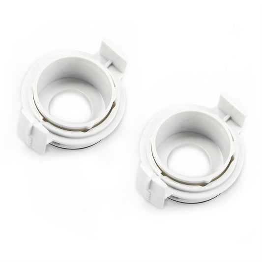 H7 HID adapter holders with open circular socket, white plastic with gray inner ring