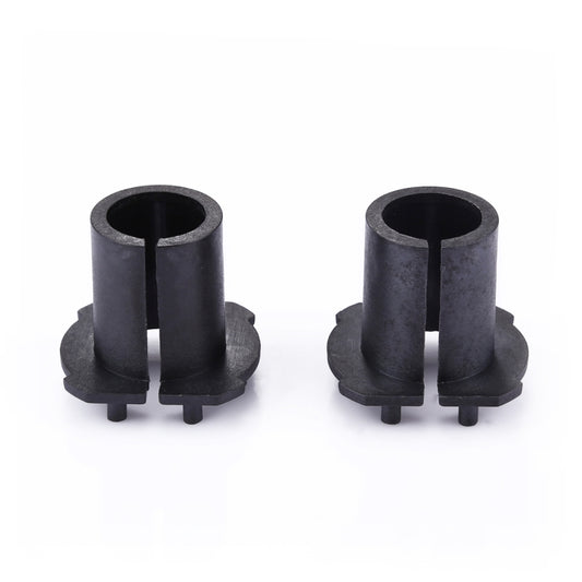 Two dark plastic HID bulb base retainer adapters with two raised pins, TK-023