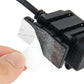 Black cable connector end with textured housing and label window