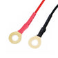 Red and black wires with insulated loops and brass ring terminals