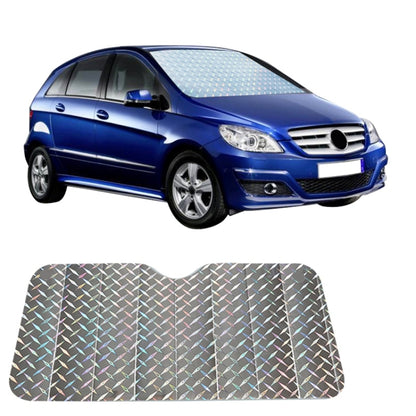 Hatchback windshield sunshade cover, diamond foil pattern in silver-gray