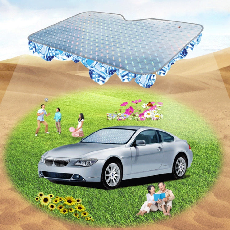 Hatchback windshield sunshade cover on front windshield, silver-gray diamond foil