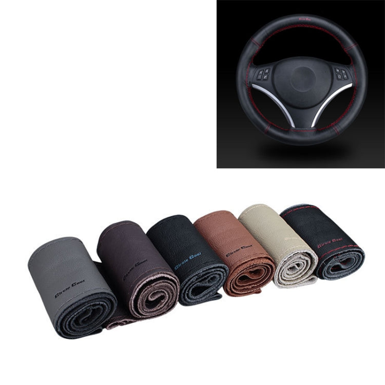 Leather steering wheel cover rolls in gray, dark brown, tan, light gray, black