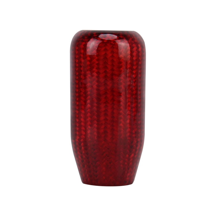 Red carbon-fiber style gear shift knob cover with rounded top.