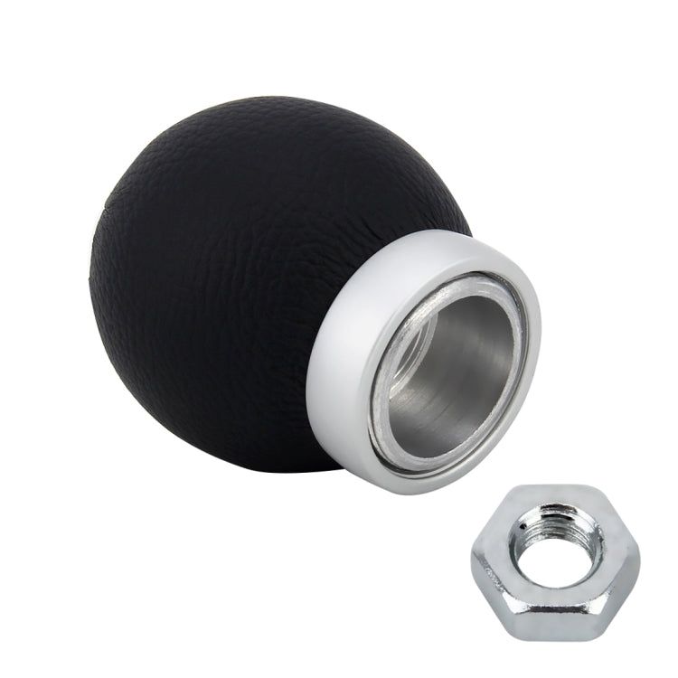 Black leather shift knob with metal ring adapter and hex nut