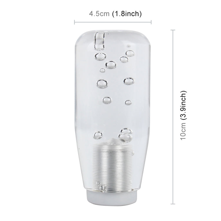 Transparent LED shift knob light with bubble diffuser, silver threads, and top mounting slot