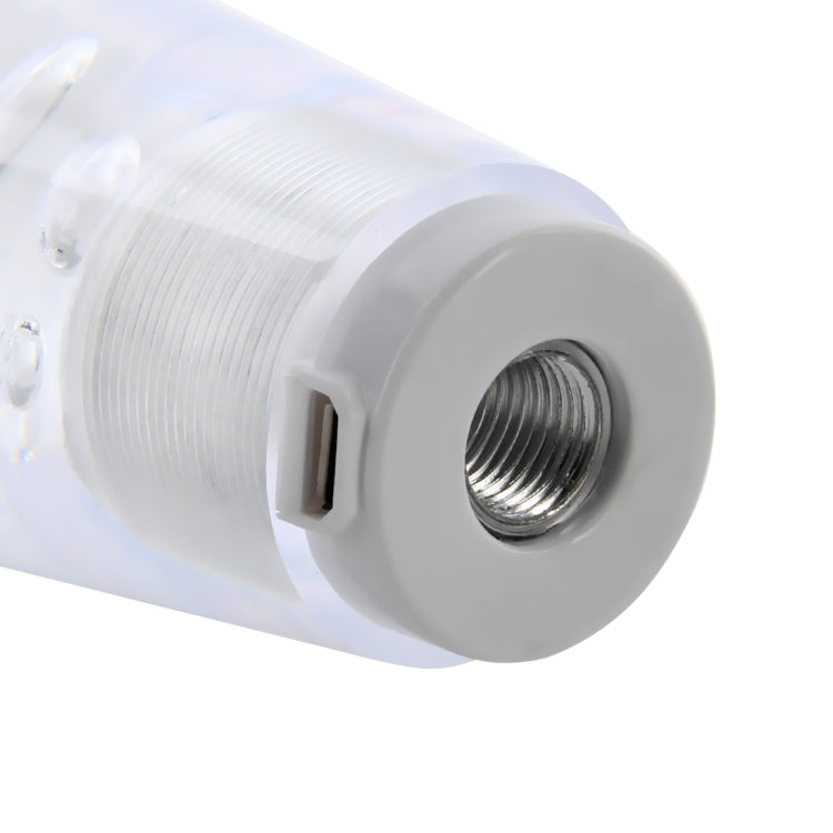 Close-up of transparent LED shift knob light bottom with threaded metal insert and vent slot