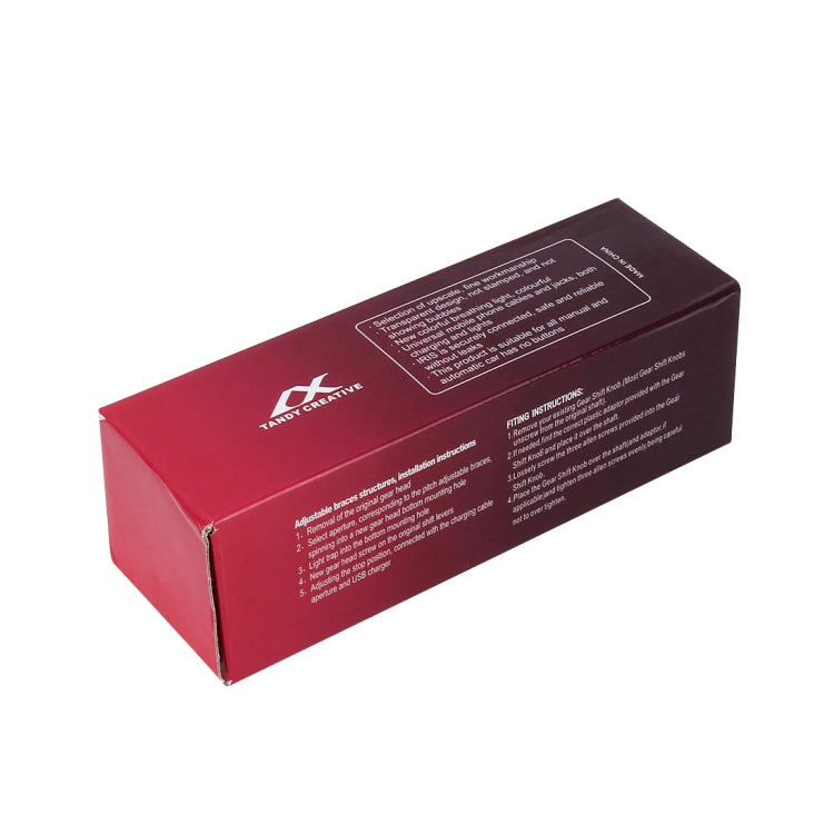 Red product box with printed label for LED shift knob light accessory