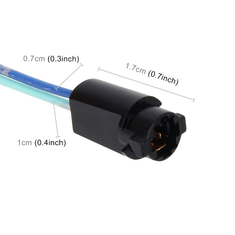 Black car bulb holder adapter connector with blue wire leads and metal bulb contacts