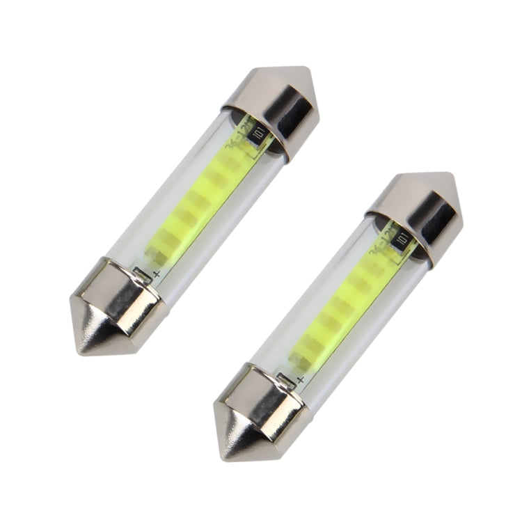 Two 41mm LED car dome light bulbs with clear tube and chrome metal base.