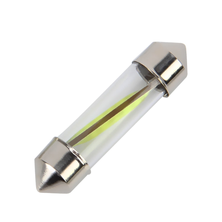 Single 41mm LED car dome light bulb with clear tube and chrome cone-shaped ends.