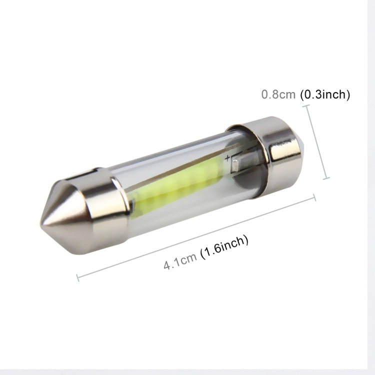 41mm LED car dome light bulb, clear tube with chrome metal ends, 4.1cm length.