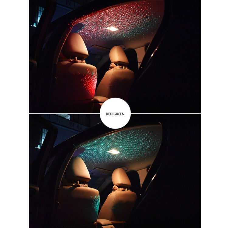 Car roof LED star projector lights, red and green galaxy dot pattern in vehicle