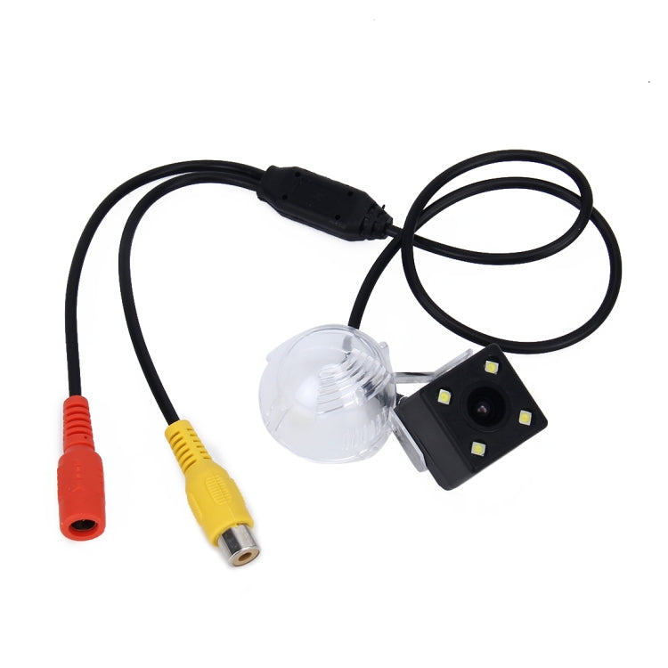 Waterproof backup camera kit with LED light, black camera module, and RCA cables