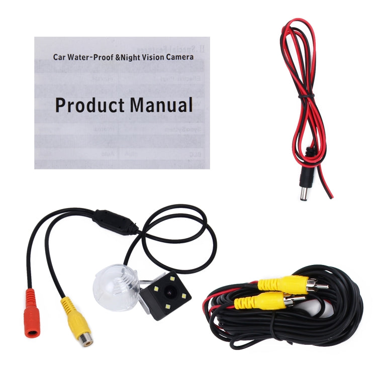 Backup camera kit with LED light, wiring harness, and product manual packet