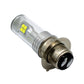 Motorcycle LED headlight bulb angled view, chrome base with square LED chip