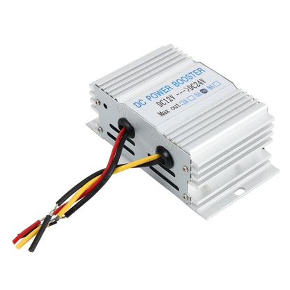 Silver DC power booster converter with screw terminals and multi-color wire leads
