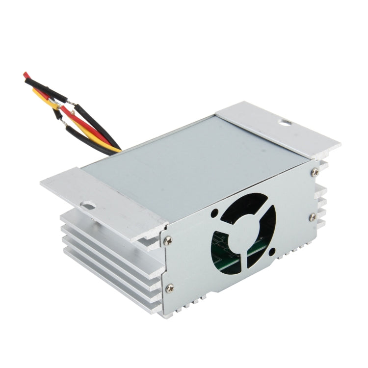 DC power booster converter with side cooling fan vent and multi-color wire input