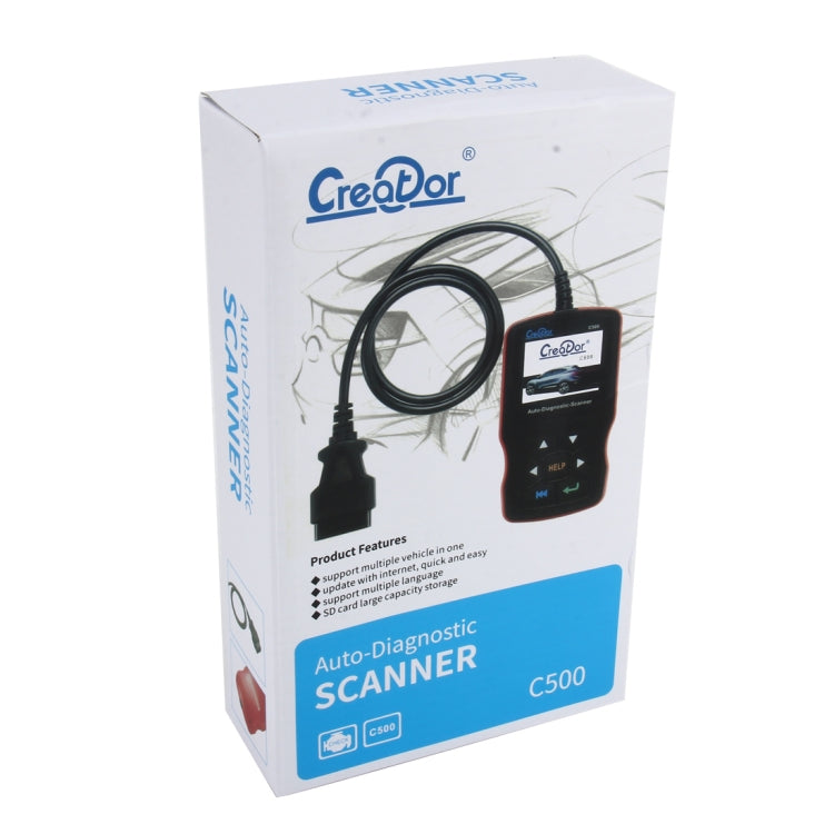 Creator C500 auto diagnostic scanner retail box with product features