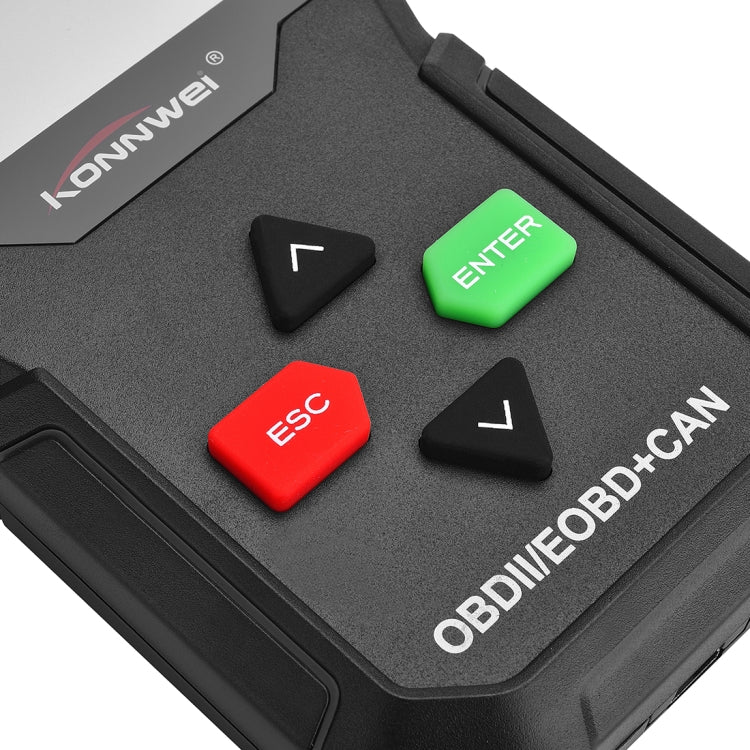 KONNWEI KW590 OBDII scan tool close-up of buttons: red ESC and green ENTER
