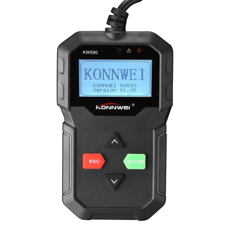 KONNWEI KW590 OBDII scan tool front view with LCD screen and ESC/ENTER buttons