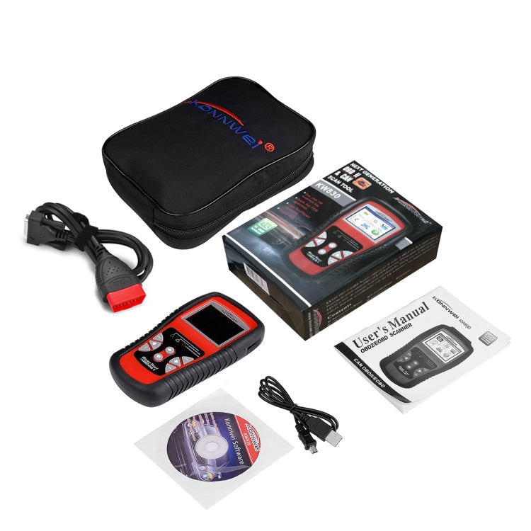 OBD2 car diagnostic scan tool kit with case, cable, manual, and disc