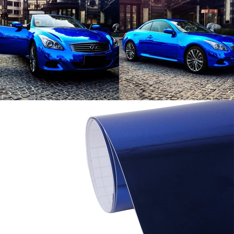 Glossy metallic blue car vinyl decal roll, applied to car body and roll detail