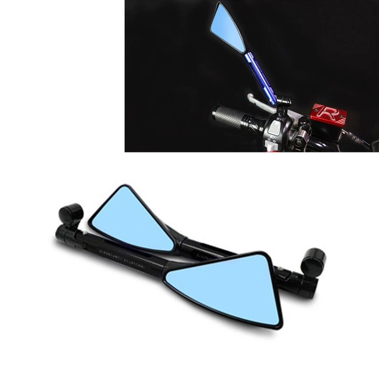 Black motorcycle rearview mirrors with blue-tinted glass, side-mount pair