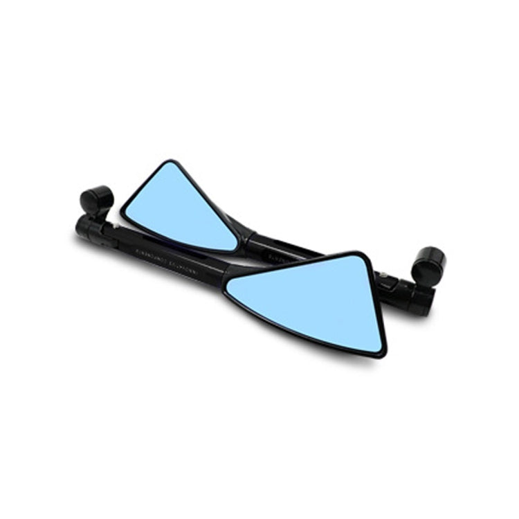 Black motorcycle side mirrors with blue-tinted triangular glass