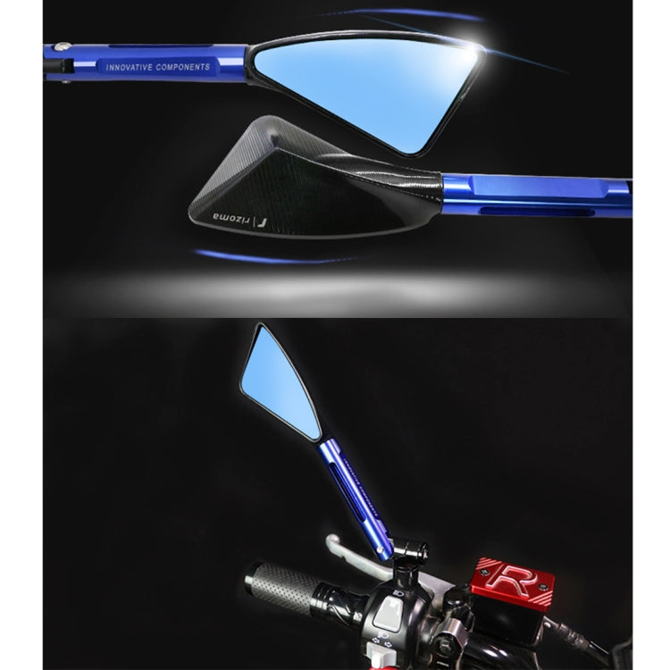 Black motorcycle rearview mirrors with blue-tinted glass and handlebar mounts
